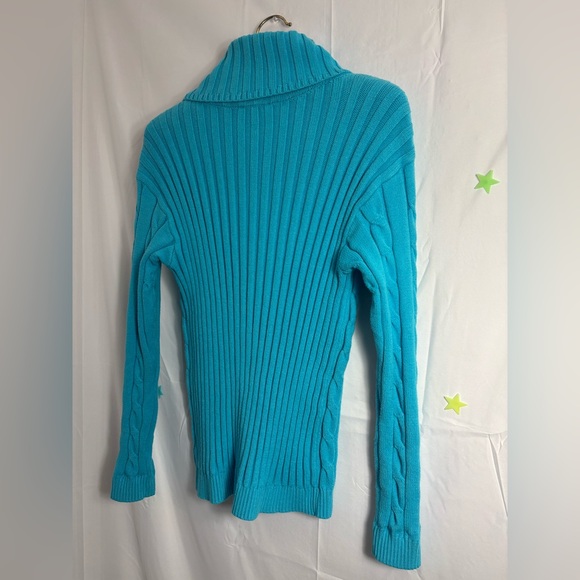 Y2K Wool Blend Cable Knit Turquoise Turtleneck with Silver Zipper Size M - Picture 4 of 16